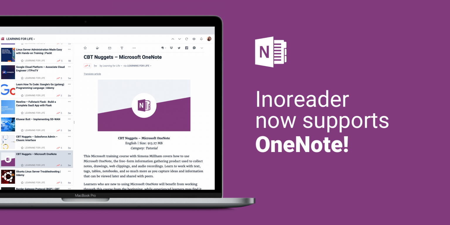 OneNote Integration Inoreader blog