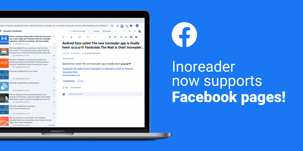 Follow Facebook pages in Inoreader