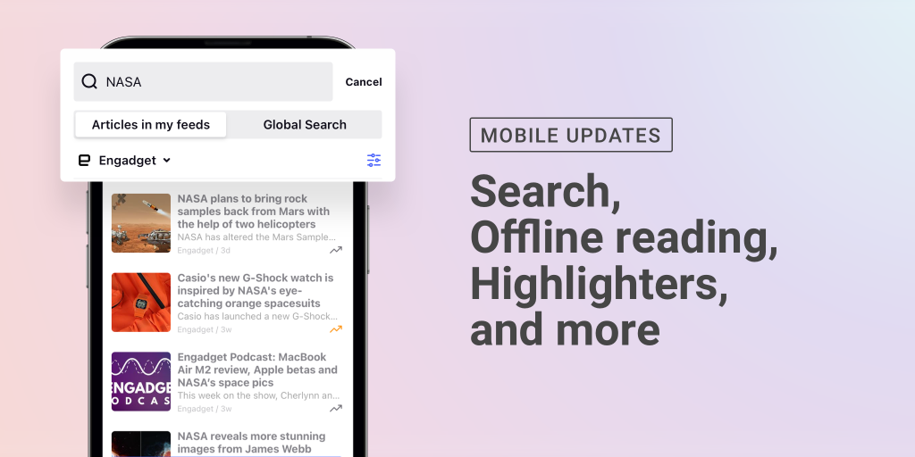 App updates: Search, Offline reading, Highlighters, and more