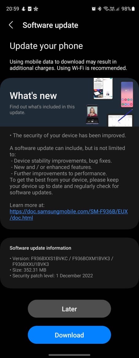 Galaxy Z Fold 4, que é o último telefone da Samsung que está a receber a actualização de Dezembro de 2022 1