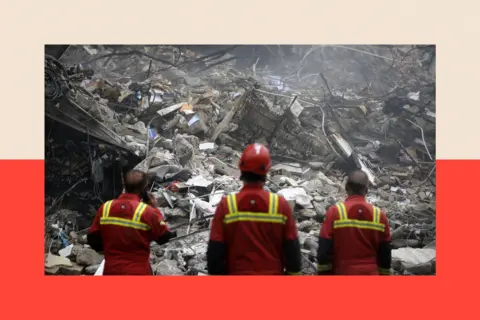 Anadolu via Getty Images Civil defense and search and rescue teams continue operations in the area after U.S. and Israeli strikes targeted the Enderzgu district of the Iranian capital Tehran