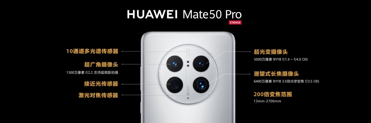 Detalhes da câmera Huawei mate 50 pro