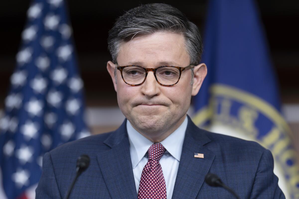 Speaker of the House Mike Johnson, R-La., talks with reporters at the Capitol in Washington, Thursday, Nov. 2, 2023. President Joe Biden and his White Houses relationship with Johnson will be one of the most consequential relationships in Washington for at least the next year. But some of Johnsons early decisions have confounded White House officials who are still trying to get to know him. (AP Photo/J. Scott Applewhite)