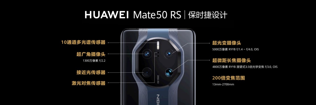 Detalhes da câmera Huawei mate 50 rs
