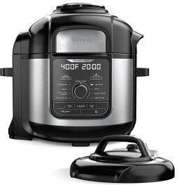 Black and silver multicooker with separate lid