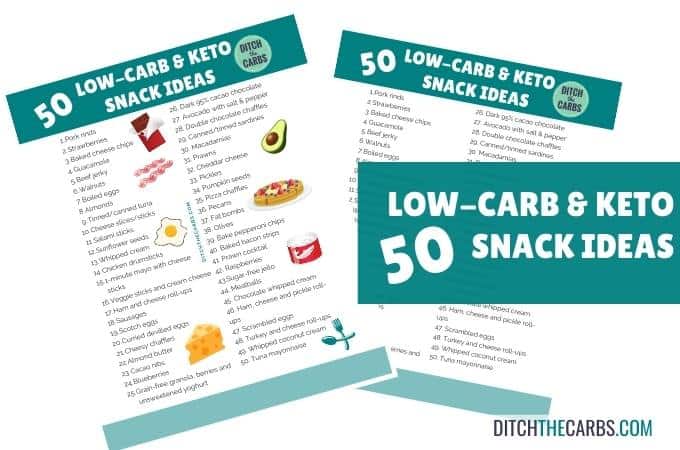 chart showing 50 easy keto snack ideas